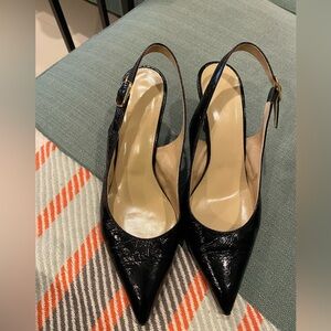 KHAITE Black Textured Slingback Heels